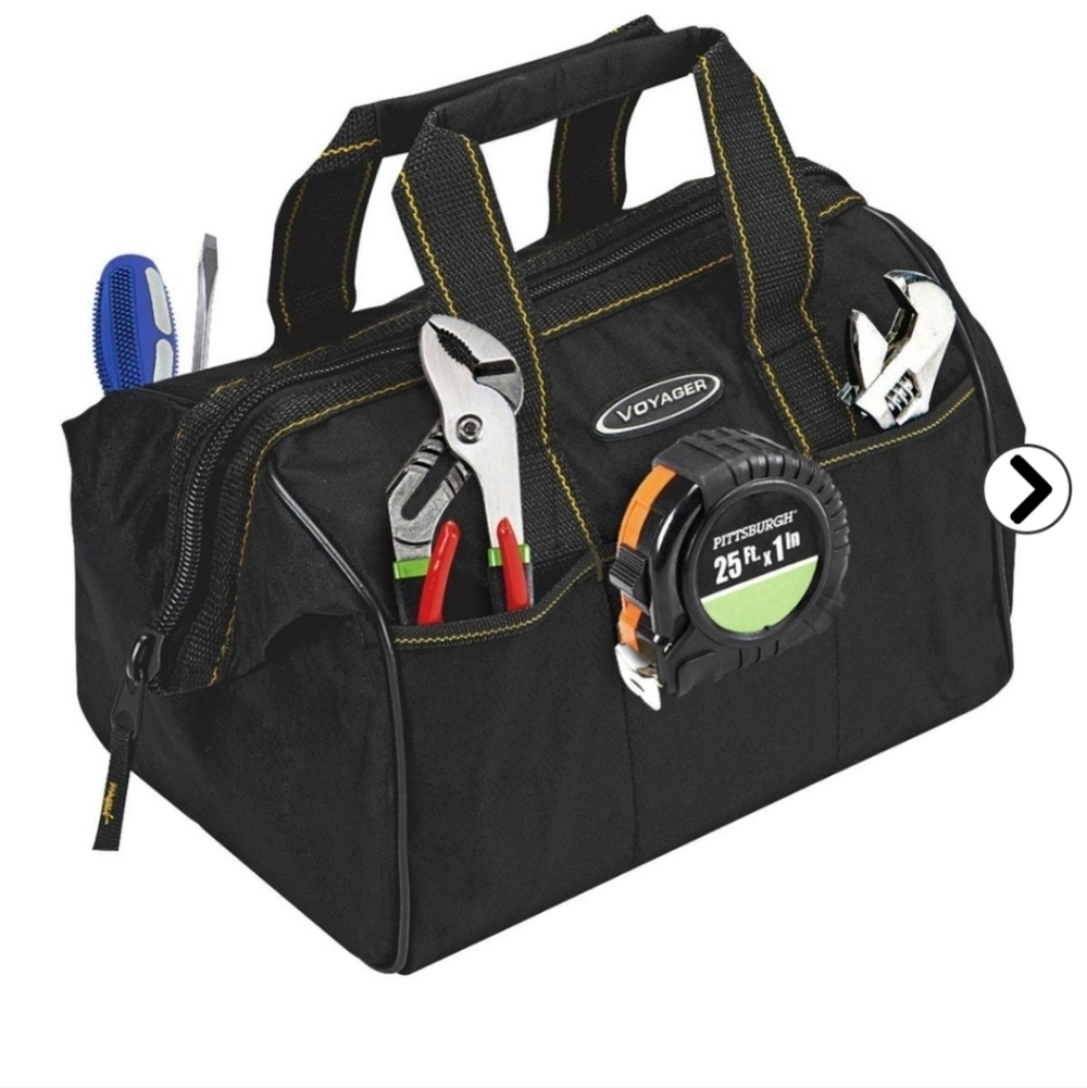 12" Tool Bag 24 lb Capacity 15 Inside & 6 Outside Pockets Zip Black w Yellow New